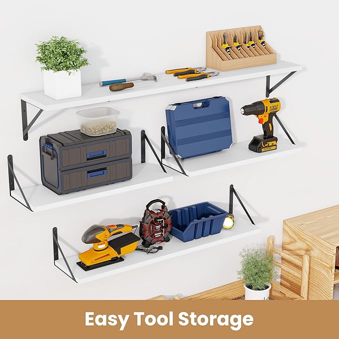 Heimlove 36 Inch White Floating Bookshelves Set of 3,Heavy Duty Wall Mounted Bookshelves,Wall Bookshelf for Living Room,Bedroom,Kitchen,Laundry Room Storage & Decor-Ruum Studio Home