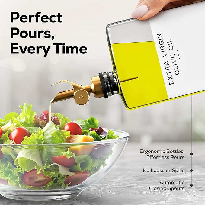 Glass Olive Oil Dispenser Bottle for Kitchen by Brighter Barns - Coffee Syrup Dispenser, Oil and Vinegar Bottle - Modern Kitchen Essentials for Home, Restaurant, Coffee Bar, Airbnb (Clear, Set of 2)-Ruum Studio Home