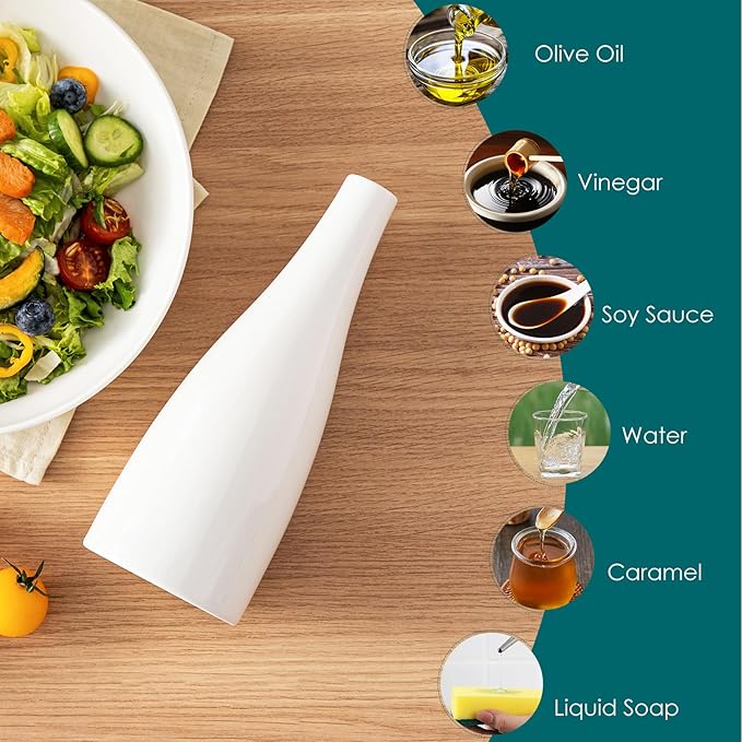 vancasso 16 Oz Ceramic Olive Oil Dispenser Bottle, Bottle Dispenser with Spout and Funnel for Kitchen,Suitable for Oil, Vinegar, Coffee Syrups & Other Liquids, White-Ruum Studio Home
