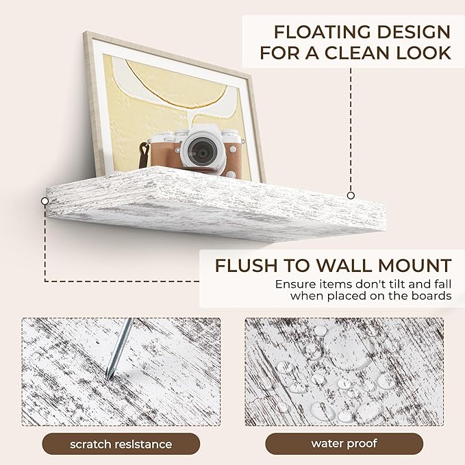 RICHFOCUS 24Inch Floating Shelves for Wall 2 Pack Shelves for Bedroom|Kitchen|Bathroom Wall Mounted Rustic Distressed Wood Floating Shelf with Invisible Brackets for Books|Storage|Decor, Rustic-Ruum Studio Home