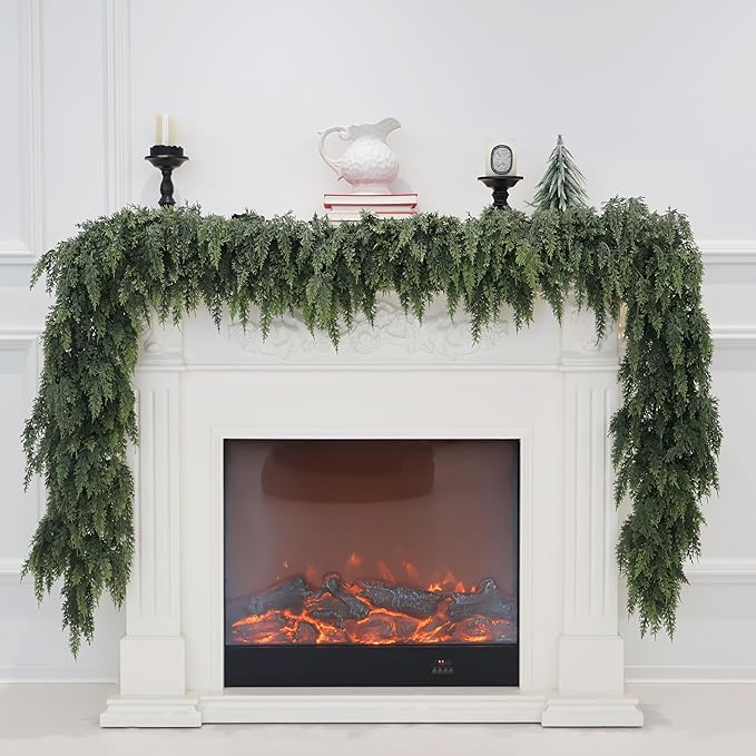 2Pcs 9FT Christmas Cedar Garland Artificial Real Touch Thickness Realistic Greenery Pine Garland for Mantle Fireplace Outdoor Indoor Christmas Decorations-Ruum Studio Home