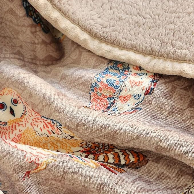 UKELER Flannel Sherpa Throws 60'' x 50'' - Cute Colorful Owl Design Soft Plush Flannel Blanket Throws for Bed/Couch/Sofa/Office/Camping-Ruum Studio Home