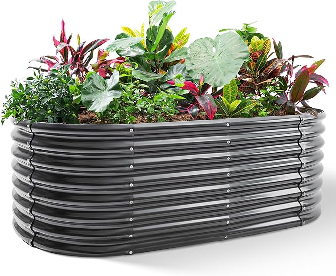 Land Guard Galvanized Planter Raised Beds, 6×3×2ft Galvanized Water Trough, Keyhole Raised Garden Bed Metal (Dark Gray)-Ruum Studio Home