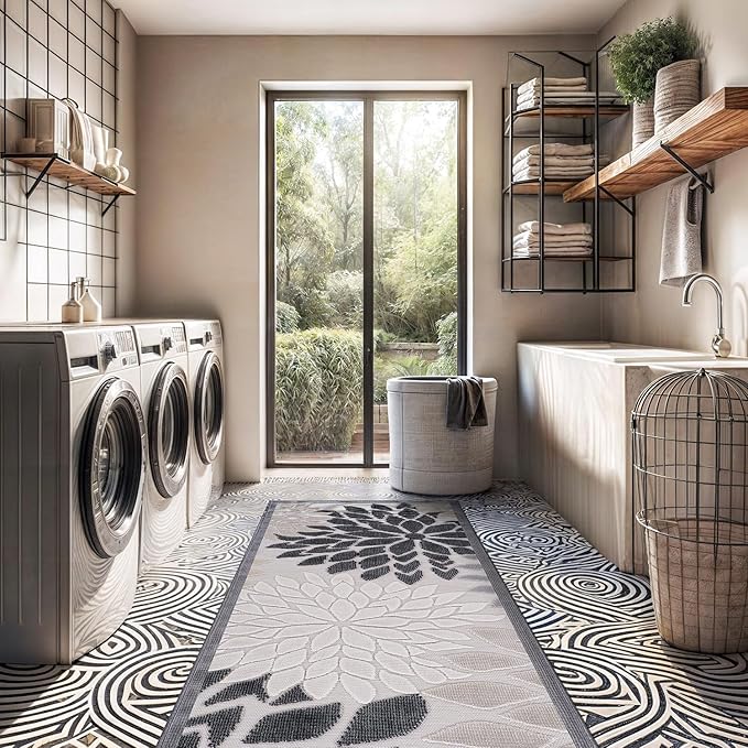 Beverly Rug Outdoor Runner Rug 2x7 Modern Floral Tropical Area Rugs for Indoor and Outdoor Patio Easy to Clean Non Shedding Living Room Porch Garden Washable Outside Carpet (2 x 7 Beige)-Ruum Studio Home