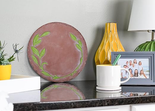 NAT & Jules Floral Laurel Wreath Leaves Pattern Dimensional Indoor Outdoor 12 inch Round Cast Resin Decorative Garden Stepping Stone, Patio, Walkway Sculpture Yard Art, Green-Ruum Studio Home