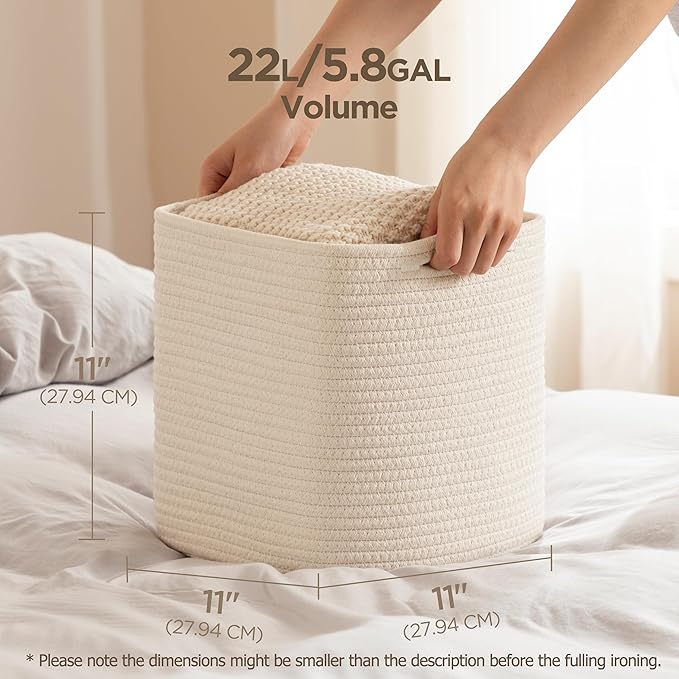 joybest Cube Storage Bins Set of 4, 11inch Cube Baskets Organizer for Nursery, Square Cotton Rope Baskets for Shelves Organizing, Kids Toy, Closet Storage, Beige-Ruum Studio Home