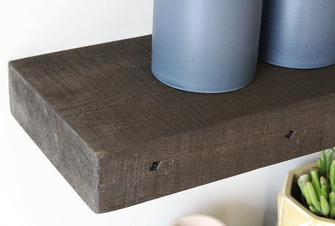 Urban Legacy Reclaimed Barnwood Planks | Floating Shelves for Wall w/Flush Mount Shelf Bracket Set Included | Set of 2 (Coffee Bean, 48" x 7" x 2"-Ruum Studio Home