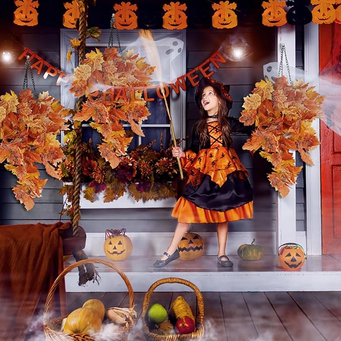 RECUTMS Fall Leaves Fall Decorations for Home Clearance Fall Decor Leaf Fall Decorations Fall Decorations for Home Thanksgiving Decorations Hanging Plants Indoor Artificial Wall Decor(Orange)-Ruum Studio Home