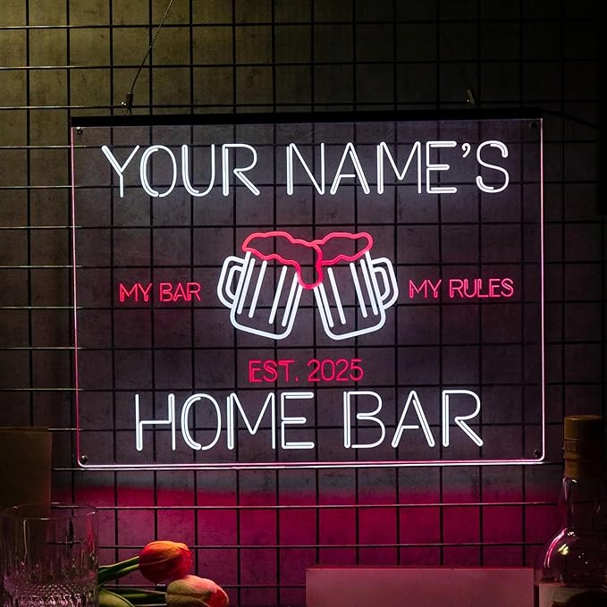 Personalized My bar my rule Signs with Your Name for home wall light up with personalized pub name, man cave accessories, beer themed neon customizable lighted sign-Ruum Studio Home