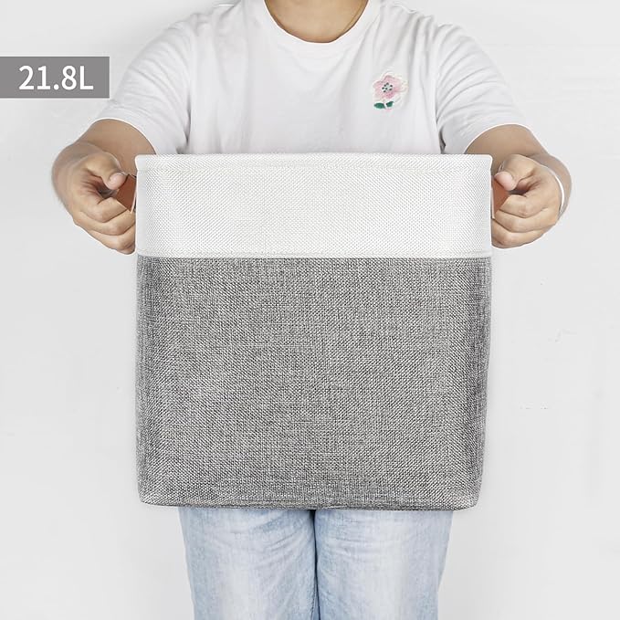 Collapsible Fabric Storage Cubes 11x11 Cube Storage Bins, 4 Pack Closet Baskets Box with Handles for Organizing, Shelf, Toys, Clothes, Home, Office, Nursery (Grey&White)-Ruum Studio Home