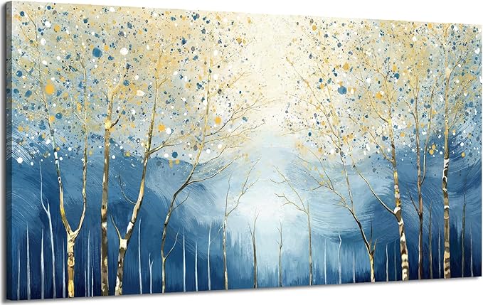 amatop Large Abstract Wall Art for Living Room Modern Tree of Life Canvas Art Print Nature-Inspired Navy Blue Wall Decor Landcape Artwork Birch Forest Picture Bedroom Office Dining Entryway 48x24 Inch-Ruum Studio Home