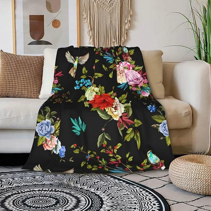 HGOD DESIGNS Wild Flowers Blanket for Women, Lightweight Soft Fleece Flannel Throw Blanket Peony Roses Sofa Couch Living Room 50x60 Inch-Ruum Studio Home