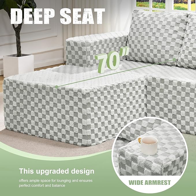 Hobestluk Modular Sectional Sofa Memory Foam Couch L Shape Sofa for Living Room Loveseat with Chaise Lounge Cloud Couch with Removable Cove (Plush GREYOLIVE, Loveseat with Chaise)-Ruum Studio Home