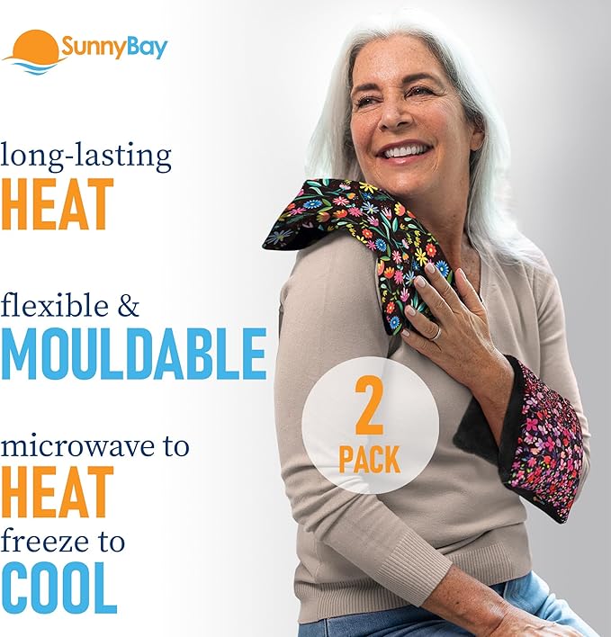 SunnyBay Small Microwave Heating Pad, Microwavable Versatile Cold/Heated Neck and Shoulder Wrap for Back Pain and More, Moist Heat Cotton-Fleece Pad, 6x11 Inches, Meadow & Melody Flowers, Pack of 2-Ruum Studio Home
