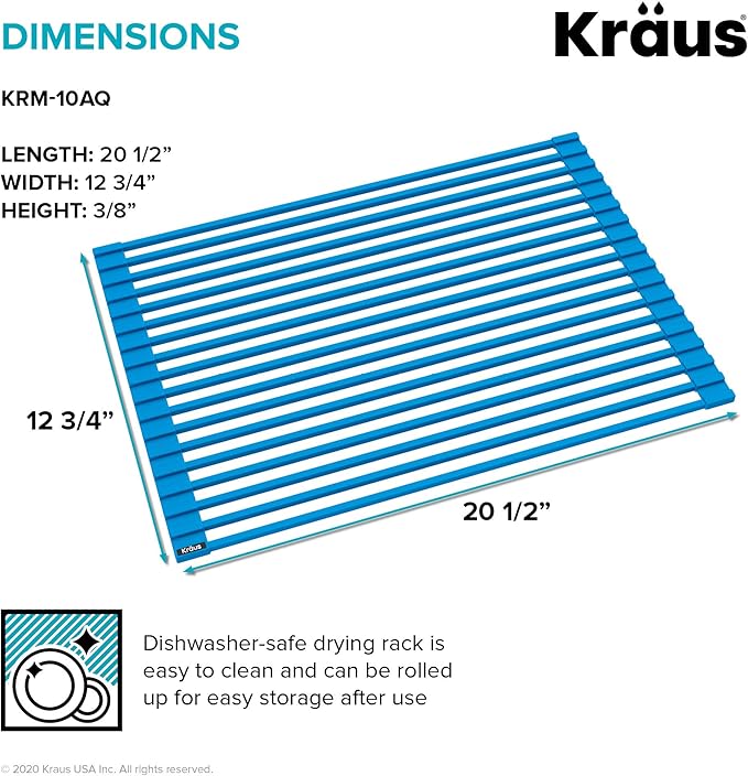 KRAUS Multipurpose Over-Sink Roll-Up Dish Drying Rack, Colander and Trivet in Aqua, KRM-10AQ-Ruum Studio Home
