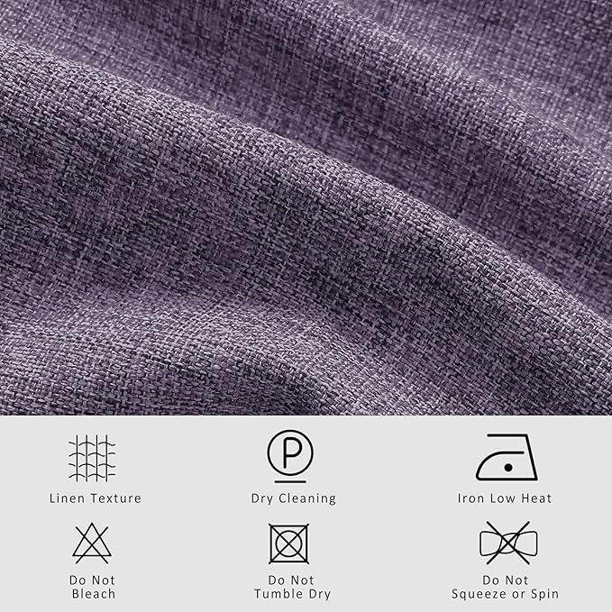 Macochico 52”Wx96”L 100% Blackout Curtains for Bedroom Living Room Nursery Violet Pinch Pleated Linen Curtains Farmhouse Burlap Drapes Thermal Window Panels with Hooks and Tieback 1 Panel-Ruum Studio Home