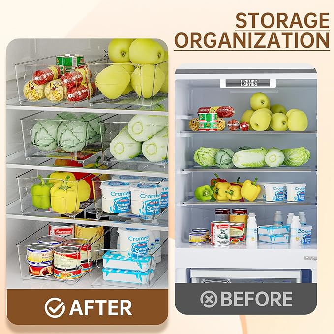 Clear Fridge Organizer, Refrigerator Organizer Bins with Handle, Freezer, Kitchen Cabinet, Pantry Organization, BPA Free Fridge Organizers (12.4 inch 8 Pack)-Ruum Studio Home