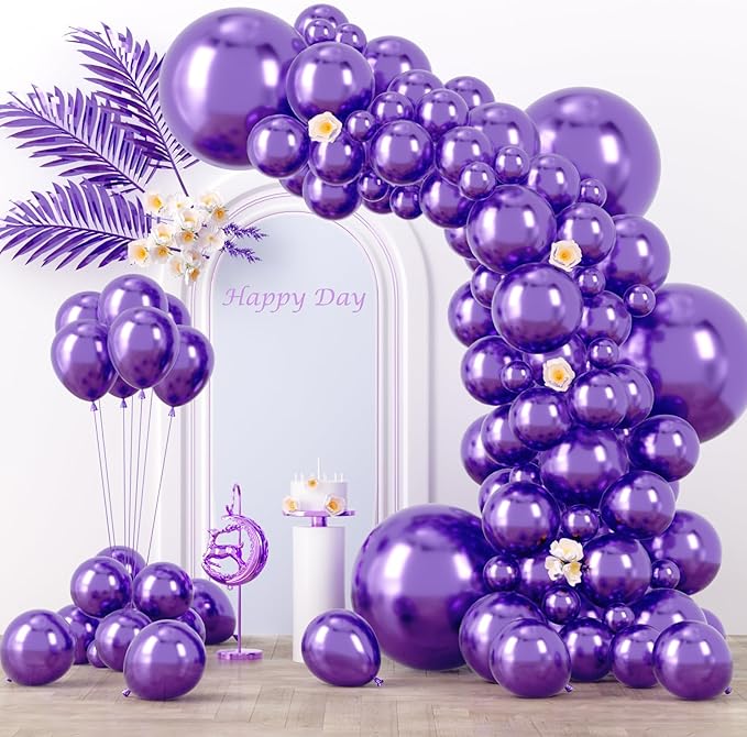 130pcs Metallic Purple Balloons Different Sizes 18" 12" 10" 5" Chrome Purple Latex Balloon Garland Arch Kit for Birthday Baby Shower Graduation Wedding Gender Reveal Party Decorations-Ruum Studio Home