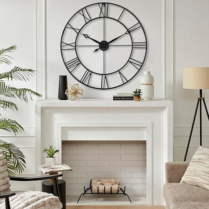 CLXEAST 30 Inch Large Wall Clock Modern, Oversized Roman Numeral Decorative Black Metal Wall Clock for Living Room Decor,House Warming Gifts New Home-Ruum Studio Home