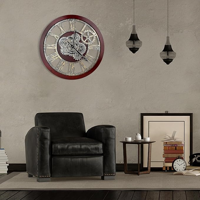 HOIBAI Large Wall Clock, Wall Clocks for Living Room Decor 30 Inch Farmhouse Vintage Rustic Kitchen Wall Decor Vintage Roman Oversized Wall Clock for Home Bedroom House, Moving Gears Clock-Ruum Studio Home