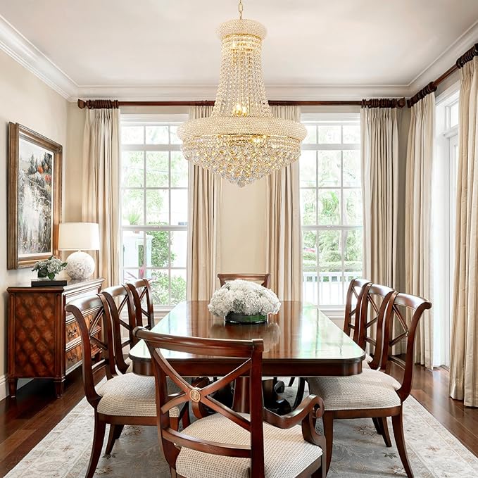 14 - Light Unique Empire Crystal Chandelier with Adjustable Chain for High Ceiling Foyer Entryway Living Room Dining Room Bedroom Gold Finish-Ruum Studio Home
