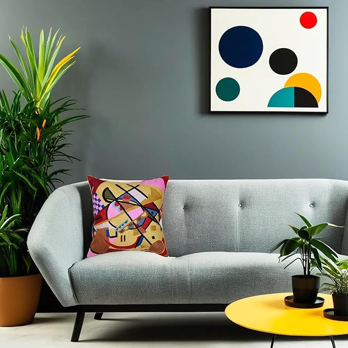 Kandinsky Modern Couch Pillow Cover - Yellow Gold | Abstract, Contemporary, Outdoor, Mid Century Chair Cushions | Handmade Wool Size 18x18-Ruum Studio Home