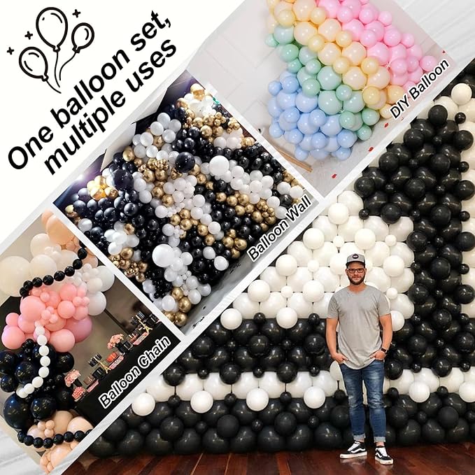 Black Linking Balloons, 100PCS Linked Balloon with Tail for Balloon Wall Arch and Chains, Quick Linkable Balloons for Wedding Birthday Baby Shower Engagement Graduation Party Decorations (10inch)-Ruum Studio Home