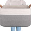 OIAHOMY 95L Blanket Basket, 24”x17”x14”, Large Woven Baskets for Storage, Nursery Cotton Rope Basket with Handle, Living Room, Nursery, Bedroom,Toy Baskets Organizer Bins, Grey & White-Ruum Studio Home