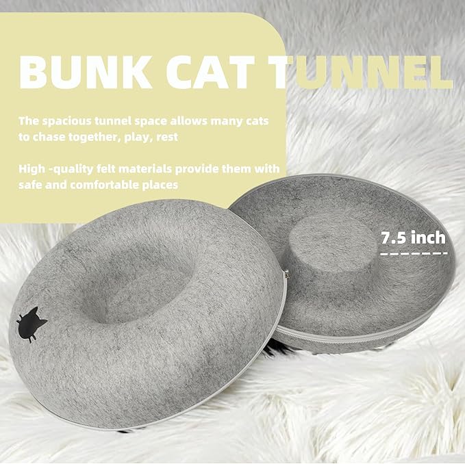 Donut Cat Tunnel Bed Peekaboo Cat Cave for Large Cats Up to 30 Lbs, Kitty Interactive Playing Tent House for Multiple Cats,Detachable,Scratch Resistant (Light Gray, Medium - 20 Inch Diameter)-Ruum Studio Home