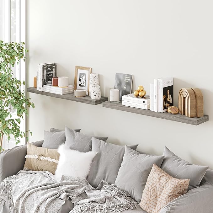 BAMEOS Floating Shelves,40 in W x 8in D Wall Mounted Wooden Shelves with Invisible Brackets Set of 2, Hanging Wall Shelves Decoration for Bedroom, Bathroom, Living Room and Kitchen-Ruum Studio Home