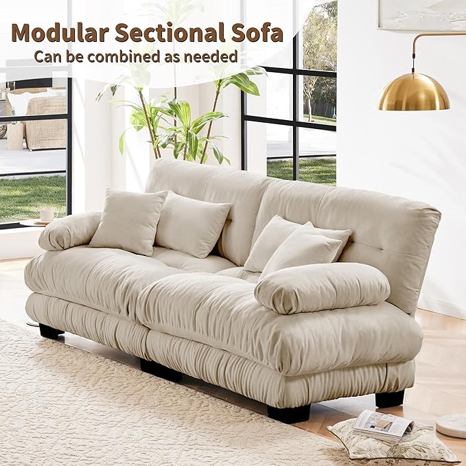 Modular Sectional Sofa, 2 Seater Cloud Couch Small Couches for Small Spaces, Modern Deep Seat Couch, Home Sofa Living Room Oversized Loveseat with Bolster Armrests 4 Pillows-Ruum Studio Home
