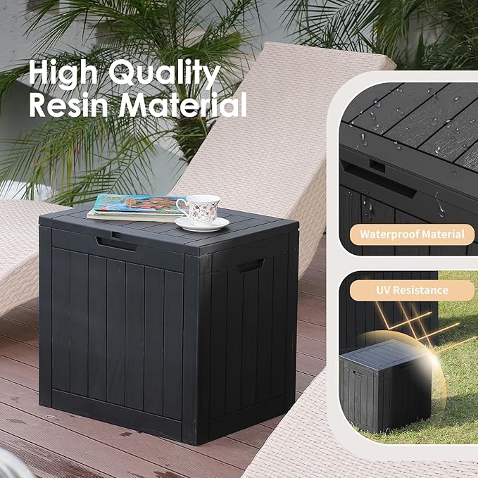 Vixzen 30 Gallon Resin Deck Box - Lockable Outdoor Storage for Patio Cushions, Garden Tools, Pool Supplies，Black-Ruum Studio Home