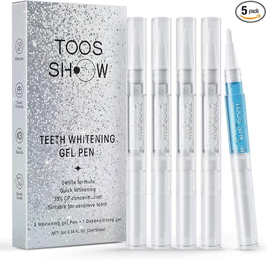 5 x Teeth Whitening Pen Gel (4+1 Desensitizing Gel), No Sensitivity Teeth Whitening Gel Kit, Effective Teeth Whitener, Travel-Friendly Tooth Whitening Pen, Carbamide Peroxide Tooth Bleaching-Ruum Studio Home