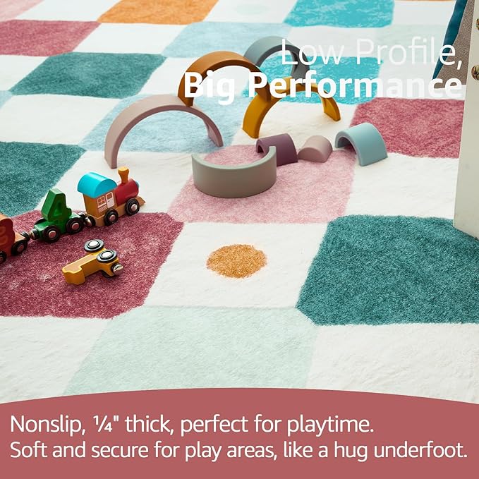 jinchan Kids Rug for Nursery 6ft Radius Corner Washable Area Rug Modern Colorful Quarter Circle Rug Soft Non-Slip Carpet for Bedroom Playroom Daycare Reading Nook Kitchen Classroom Confetti on Cream-Ruum Studio Home