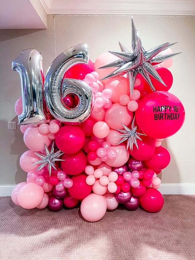 130pcs Hot Pink Balloons Different Sizes 18" 12" 10" 5" Dark Pink Balloons for Birthday Graduation Baby Shower Wedding Anniversary Princess Theme Party Valentine's Day Decorations-Ruum Studio Home