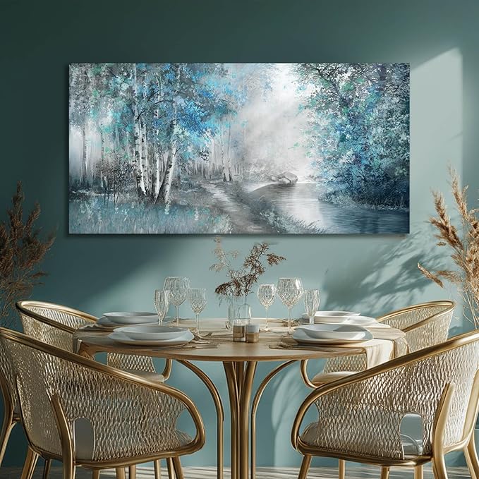 SOUGUAN Landscape Art Posters Blue Pictures Wall Decor Grey Forest Wall Prints Botanical Artwork for Dining Room Bedroom 20"x 40" Contemporary Wall Art-Ruum Studio Home