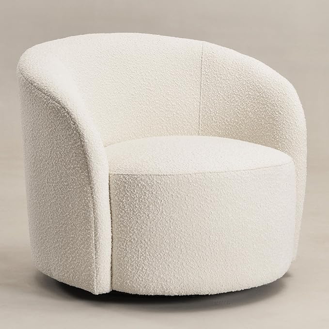 KINWELL Sherpa Swivel Barrel Chair & Round Ball Pillow Set - 34" Wide Modern Boucle Accent Chair with 9” Matching Nordic Decorative Throw Pillow for Living Room and Bedroom(Cream)-Ruum Studio Home