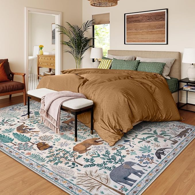 OJIA Jungle 8x10 Area Rugs for Living Room Bedroom Large Washable Rugs, Thin Modern Nursery Rug Non-Shedding Kids Playroom Rug Stain Resistant Large Carpet Neutral Rugs for Kids Room Dining-Ruum Studio Home