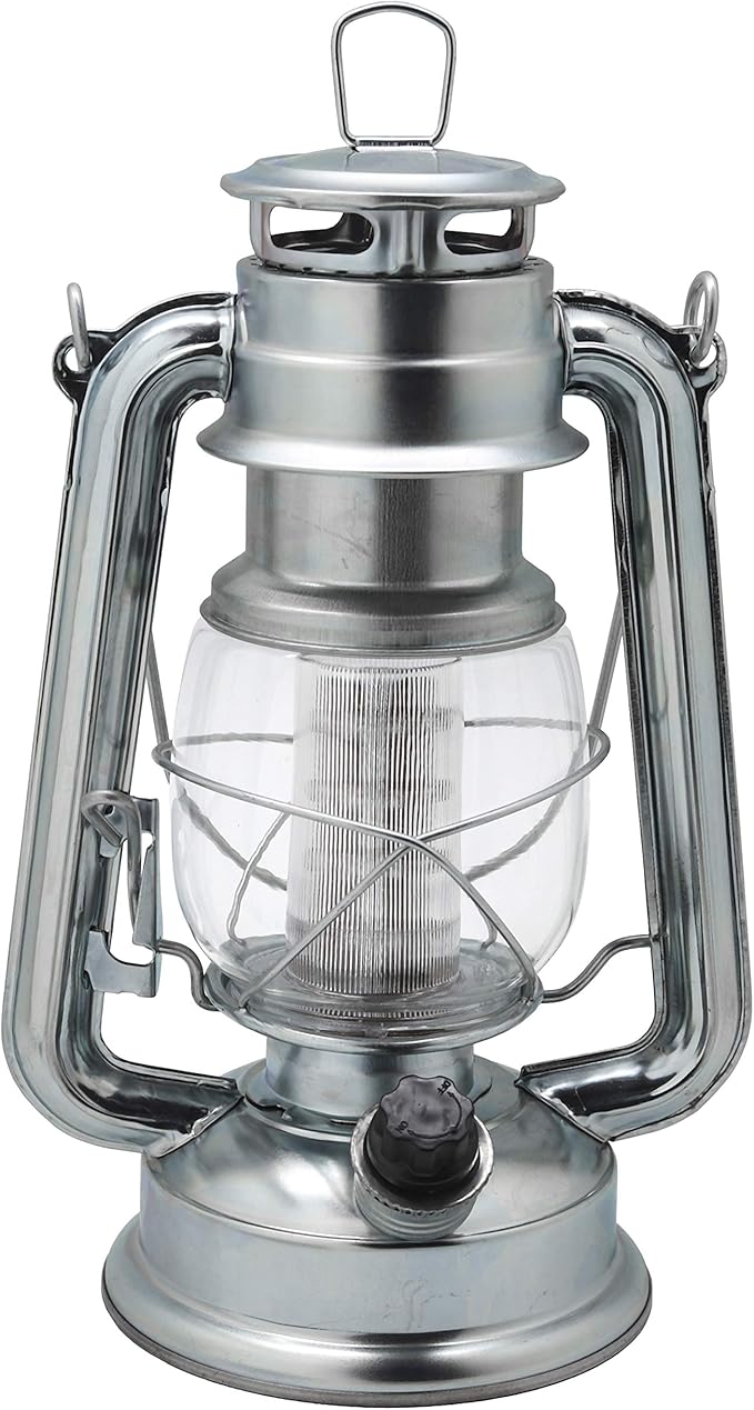 YAKii LED Vintage Lantern Metal Hanging Hurricane 12 LED Dimmer Switch Cold White Battery Operated Power Outage Indoor Camping Lighting Outdoor Brooklyn Decoration(Silver)-Ruum Studio Home
