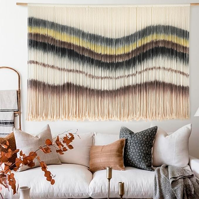 Macrame Wall Hanging Boho Chic Wall Art Macrame Wall Decor Fiber Yarn Tapestry Dip-Dye Living Room Home Bedroom Wall Decor 57" Wx 35" L-Ruum Studio Home