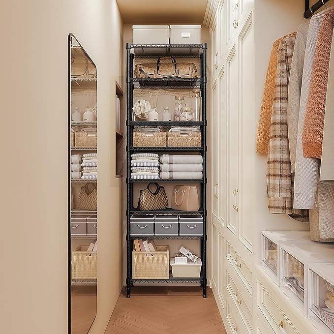 8 Tier 2000 lbs Storage Rack Metal Wire Shelving Unit, Storage Standing Shelf Organizer for Laundry Bathroom Kitchen Pantry Closet Garage Basement Utility Room, Black 13.8" D x 23.6" W x 79.5" H-Ruum Studio Home