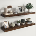 RICHFOCUS Elm Floating Shelves for Wall - 40" W x 9.3" D Rustic Solid Wood Shelves with Invisible Bracket, Wall-Mounted for Living Room, Bedroom, Kitchen Storage & Display, Set of 2, Walnut-Ruum Studio Home
