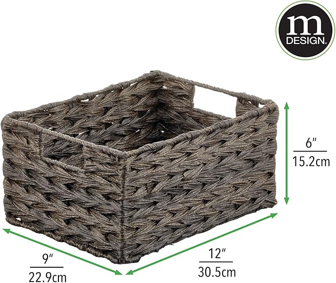 mDesign Woven Farmhouse Kitchen Pantry Food Storage Organizer Basket Box - Container Organization for Cabinets, Cupboards, Shelves, Countertops, Store Potatoes, Onions, Fruit, 6 Pack, Espresso Brown-Ruum Studio Home