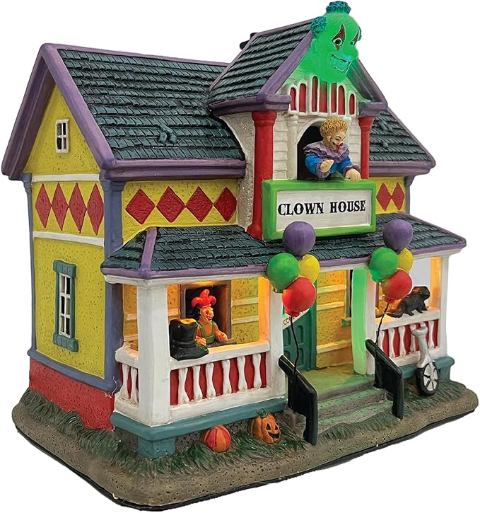 Clown Halloween Village | Spooky Town Collection Accessories Figurines on House | Porcelain with Multi-Color LED | 8.86 Inch-Ruum Studio Home