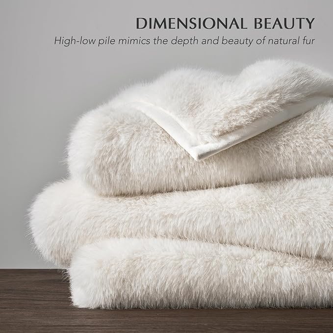Luxury Faux Fur Throw Blanket, Soft Fluffy Faux Mink Blankets for Bed, Couch, Sofa, Thick Cozy Plush Warm Fur Throws with Reversible Velvet, Ivory Mink, 60"x80"-Ruum Studio Home