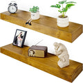 Floating Shelves 3 inch Thick for Wall Set of 2,Solid Pine Wood Wall Mount Shelf for Kitchen Living Room Bedroom Bathroom,8" D x 36" L x 3" H-Gold Oak-Ruum Studio Home