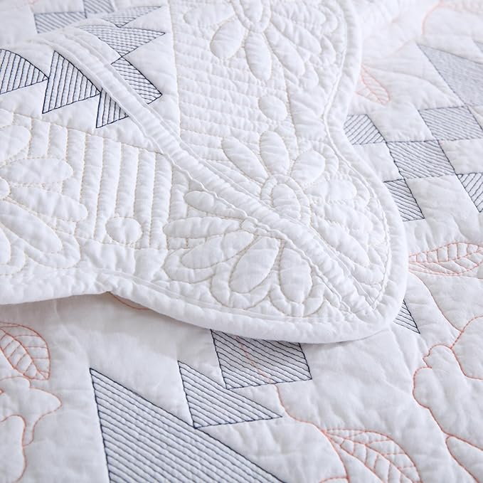 MarCielo 3-Piece 100% Cotton Oversized Bedspread Lightweight Quilt Coverlet Embroidery Farmhouse Bedding Set (TC Colorful White, Oversized Queen (100"x106"))-Ruum Studio Home