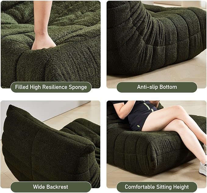 Bean Bag Chair, Fireside Chair Bean Bag Sofa Large Bean Bag Chair for Adults, Bean Bag Chairs for Teens with High Density Comfortable Foam, Memory Foam Bean Bag for Living Room, Bedroom (Green)-Ruum Studio Home