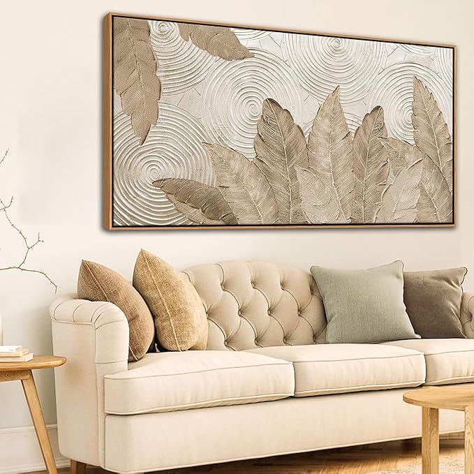 Minimalist & Modern Art for Bedroom Decor Framed Abstract Artwork for Walls Neutral & Contemporary Beige Wall art - Artwork for Living Room and Boho Style Large Abstract Wall Art 29×58IN-Ruum Studio Home