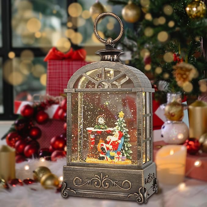 Christmas Snow Globes Lantern,Musical Snow Globe,Christmas Decorations Indoor for Home,Battery Or USB Powered,with 6 Hour Timer,Christmas Lantern for Festival Decoration,Santa Claus-Ruum Studio Home